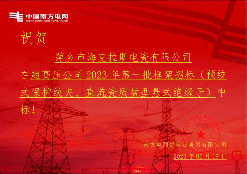?？死怪袠酥袊戏诫娋W(wǎng)有限責任公司超高壓公司2023年第一批框架招標（直流瓷質盤型懸式絕緣子）